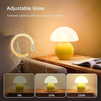 Dawnwake Mushroom Lamp Desk Lamp for Bedroom,Table Bedside Small Lamps for Living Room,Mushroom Decor Cute Mini Modern Mid Century Lamps for Night Stands,Aesthetic Home Living Room Decor(Yellow)