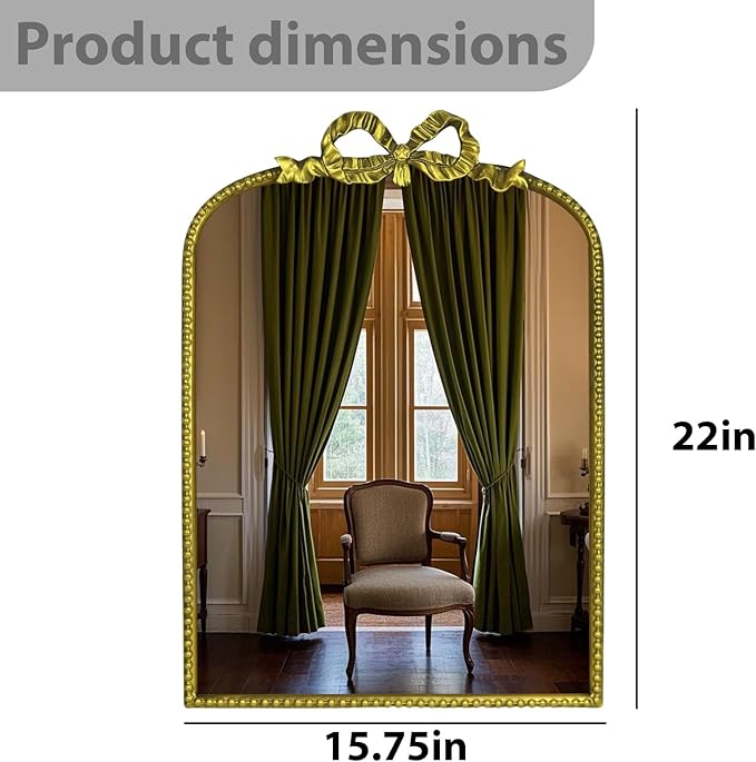 Antique Baroque Vintage Vanity Mirror Inch, Gold with Ornate Antique Frame, Arched Vintage Wall Mirror for Living Room, Fireplace, Entryway (Golden (Arched 2), 22" L x 15" W)