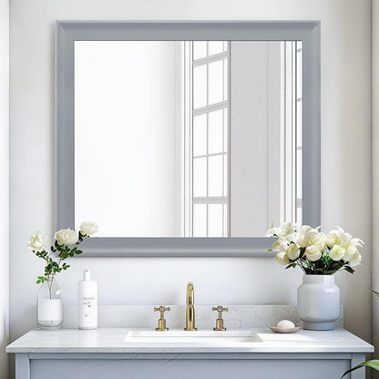 Bathroom Mirror 30x36 Inch, Grey Framed Rectangle Mirrors with Tempered Glass for Bathroom,Living Room or Entryway