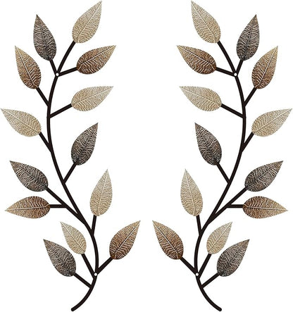 Zhengmy 2 Pieces Metal Tree Leaf Wall Decor Vine Olive Branch Leaf Wall Art Living Room, Hallway Wall Decor Outdoor Decoration(Vintage Brown)