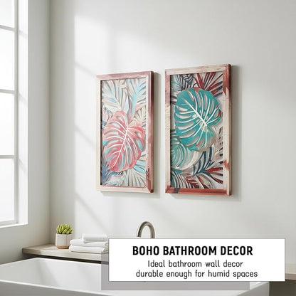 2 Pack Metal Leaf Boho Wall Decor, 3D Metal Leaf Tropical Wall Decor, Tropical Palm Leaves Boho Wall Art, Modern Wall Art, Bohemian Room Decoration for Living Room, Bedroom and Bathroom, Housewarming Gift