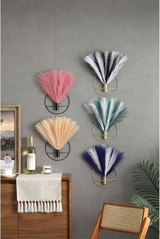 Pretty Jolly Boho Wall Decor, Wall-Mounted Metal Vase, Hanging Artificial Pampas Display, Fake Plant 2 Pack,OldGreen,White,Black