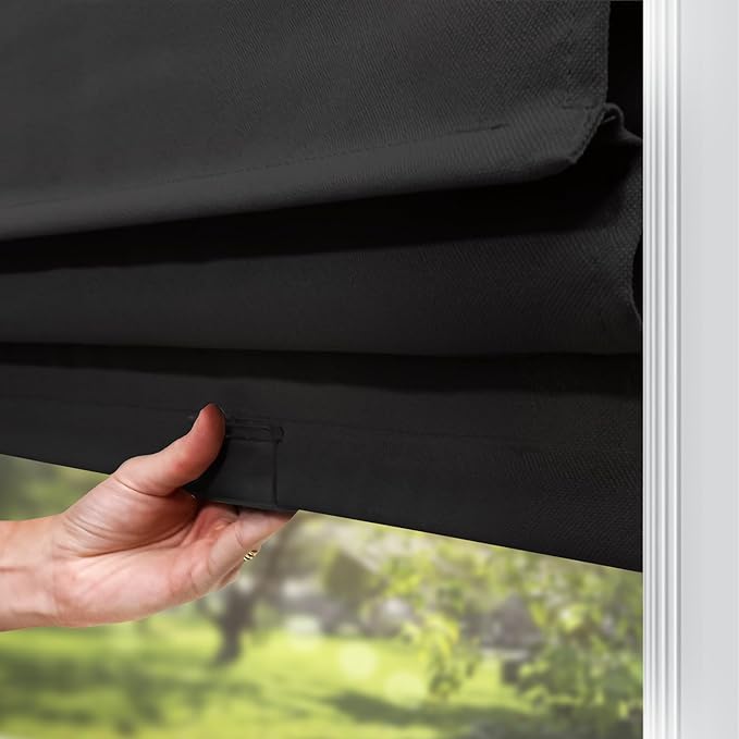 CHICOLOGY Cordless Roman Shade for Windows & French Doors, Ridgewood Grey, Privacy + Light Filtering Linen Look Fabric w/White Liner, True to Size, Inside/Outside Mount, 33" W x 72" H