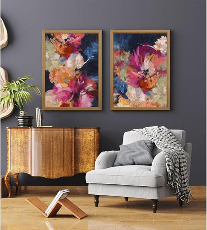Colorful Abstract Wall Art Decor Modern Flower Canvas Wall Art Abstract Flower Pictures Painting Modern Colorful Artwork Posters Abstract Prints for Living Room Bedroom 16x24 Inch Framed Set of 2