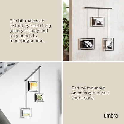 Umbra Exhibit Picture Frame Gallery Set, Adjustable Collage Display for 3 Photos, Prints, Artwork and More, Holds two 4x6" and one 5x7" Photos, Black