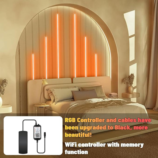 Lichaser RGB Black Smart Recessed Lighting for Acoustic Panel, 6 Pcs WiFi LED Strip Light for Wood Slat Wall Panel Compatible with Alexa, Self-Adhesive Smart LED for Slat Wall (2*24+2*16+2*13 in)