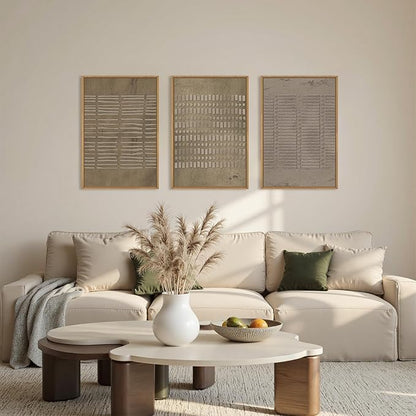 Aryroi Large Abstract Brown Beige Framed Canvas Wall Art,Modern Lines Dots Wall Decor,Boho Neutral Minimalist Artwork,Mid Century Geometric Art Print for Living Room,Bedroom,Office- 16"x24"x3
