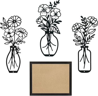 Lcaughsy Metal-Wall-Art Decoration - Metal Wall Decor Floral and Picture Frame For Living Room, 3 Pcs Hanging Wall Decor Art for Home Dining Room Bedroom Kitchen Farmhouse, Black