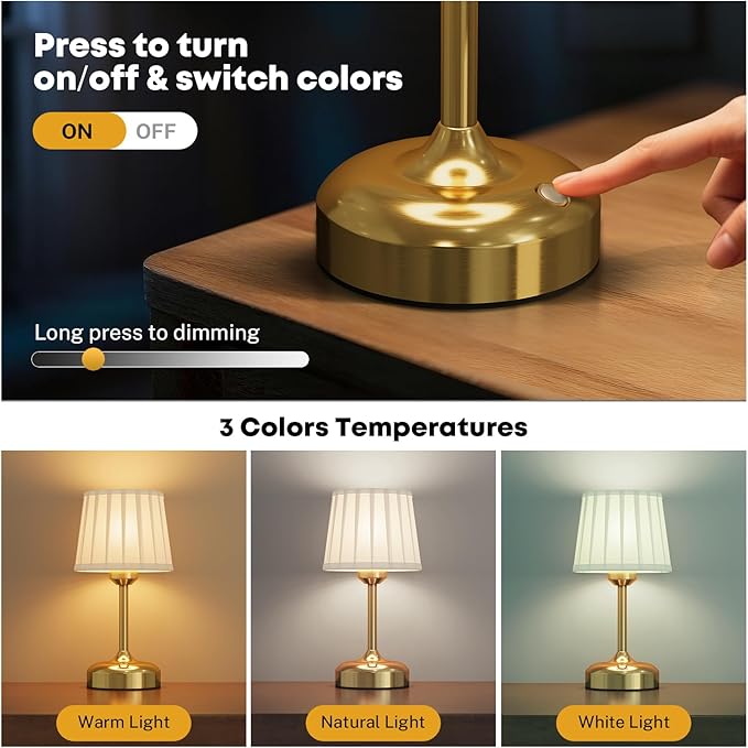 Mini Cordless Table Lamp, Small Table Lamp 5000mAh Rechargeable Table Lamp Battery Operated Touch Lamp Fabric Shade Stepless Dimmable Bedside Lamps for Bedroom, Living Room, Dining Room