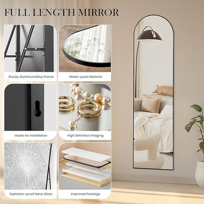 NEWBULIG Full Length Mirror, Full Body Floor Mirror with Aluminum Alloy Thin Frame, Wall or Standing Mirror for Bedroom, Living Room, Dressing Room