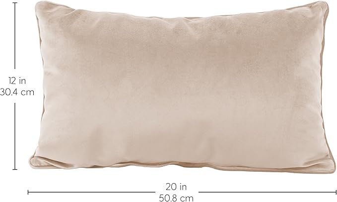 FDP 12" x 20" Velvet Rectangle Lumbar Pillow Set with Piping Decorative Throw Pillow for Home Décor in Living Room, Bedroom or Lounge (2-Pack) - Beige, 15159-340