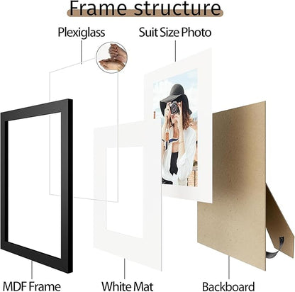 Picrit 9x12 Picture Frame Set of 12, Display 6x8 with Mat or 9x12 without Mat, Photo Frames for Wall Mounting or Table Top Display, Black