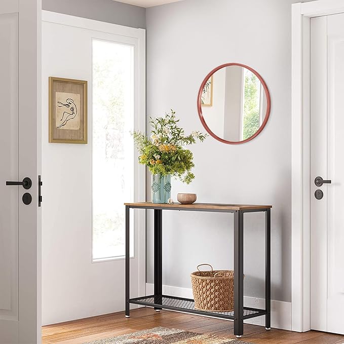 AOAOPQ Round Framed Mirror for Wall Mounted Makeup Red Brushed Rounded Corner Small Mirror Metal Frame Mirrors for Vanity Home Bedroom Living Room Entrance Porch