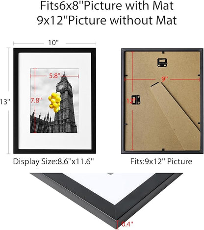 9x12 Picture Frame with Plexiglass, Display Pictures 9x12 Without Mat for Tabletop Display and Wall Mounting, Set of 6，White