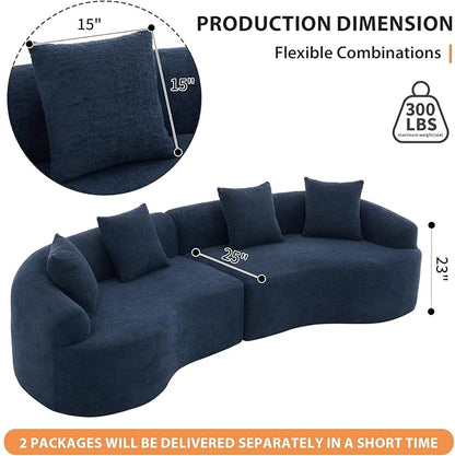 KEIKI Curved Chenille Modular Sectional Couches with Pillows, 4 Seater Oversized Upholstered Luxury Plush Cloud Sofa for Living Room Apartment, Antique Blue
