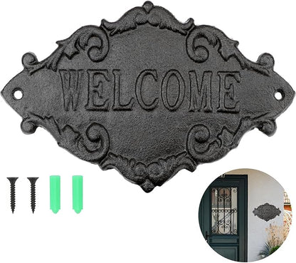 Vintage Cast Iron Welcome Signs for Outside Wall Mounted Welcome Wall Decoration for House Sign Plaque Bar Cafe Shop Front Door 1 Pcs (26 * 17 * 0.8CM)