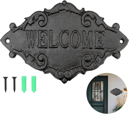 Vintage Cast Iron Welcome Signs for Outside Wall Mounted Welcome Wall Decoration for House Sign Plaque Bar Cafe Shop Front Door 1 Pcs (26 * 17 * 0.8CM)