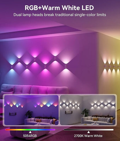 DeckTok 12-Light RGBCW Wall Sconce Light, Up/Down Bedroom Wall Lights, Music Sync, DIY-Styling Color-Changing Wall Lamps for Living Room Party Home Decor, Works with Alexa/Google Assistant, 31.8ft