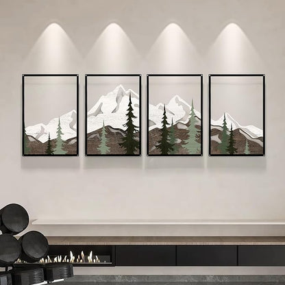 FIXNEO Minimalist Modern 4 Piece Wall Art with Mountain Design - Large 43.3" x 15.74" Black Metal Wall Art for Living Room, Dining Room, Bedroom, Office, Kitchen | Apartment Decor Aesthetic