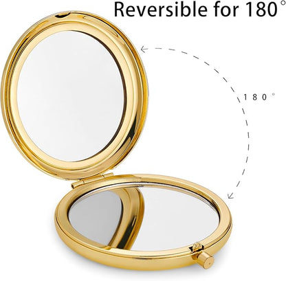 Compact Mirror for Purse, Metal Round Shell, Double-Sided 1X/2X Magnifying, Portable Travel Small Makeup Mirror, Mini Pocket Mirror, Gold,24 Packs