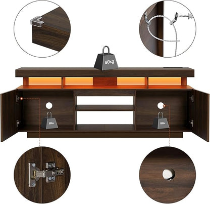 HOMMPA 75 Inch LED TV Stand, Modern Tall Entertainment Center with Power Outlets for Living Room, Bedroom, Walnut TV Console with Storage, Gaming Media Cabinet for 75/70/65/55 Inch TVs