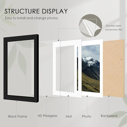 8.5x11 Picture Frame Sef of 10, Display Pictures 6x8 with Mat or 8.5 x 11 Without Mat, Photo Frame Collage for Wall Gallery Decor, Hanging or Tabletop Display, Black