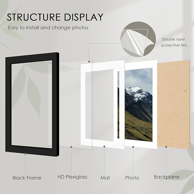12x16 Picture Frame Sef of 10, Display Pictures 8.5x11 with Mat or 12 x 16 Without Mat, Photo Frame Collage for Wall Gallery Decor, Wall Mounted, Black