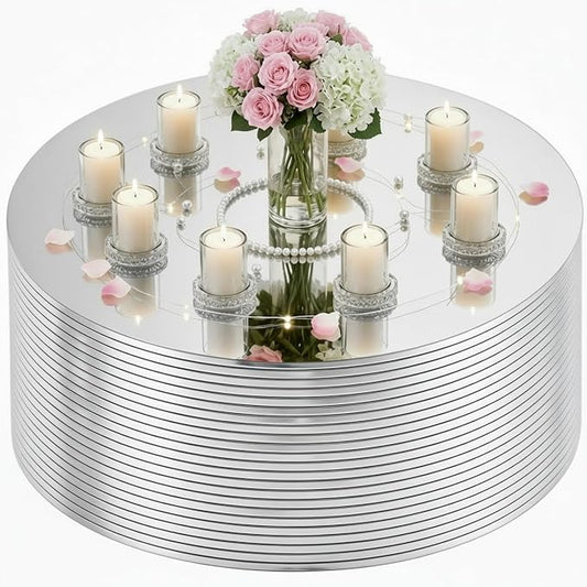 Set of 24 Round Mirrors for Centerpieces, 12 Inch Silvery Acrylic Mirrors Candle Plate Circle Mirror Trays for Wedding Party Home Mirror Centerpieces for Table