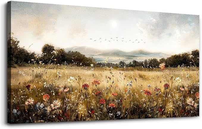 KELIYUAN Canvas Wall Art For Kitchen Dining Room Vintage Decor, Lawn Paintings With Flowers Wall Decor Prints Home Office Living Room Bedroom Decoration Home Decor, Can Be Hung Directly 20 "X 40"