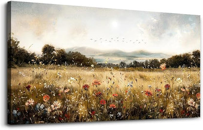 KELIYUAN Canvas Wall Art For Kitchen Dining Room Vintage Decor, Lawn Paintings With Flowers Wall Decor Prints Home Office Living Room Bedroom Decoration Home Decor, Can Be Hung Directly 20 "X 40"