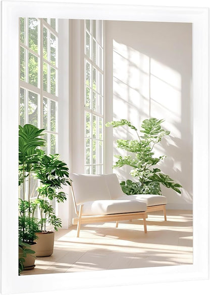 Rectangle Mirrors for Wall 30x40 Inch, White Wood Framed Bathroom Mirror with Tempered Glass for Bedroom Living Room Office or Hallway (White, 30x40 in)