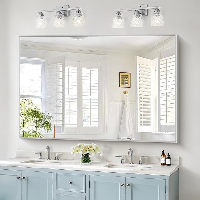 COFENY 36x60inch Brushed Nickel Bathroom Mirror, Silver Rectangle Mirror with Frame, Large Rectangular Wall Mirrors for Bathroom, Living Roomm, Hair Salon, Big Mirror Hang Horizontal/Vertical