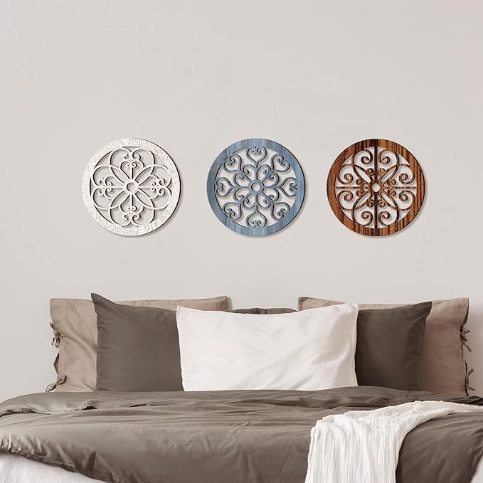 Blulu 3 Pieces Thicken Rustic Wall Decor Farmhouse Wall Art Decor Wood Hanging Decoration for Living Room Bedroom Home Indoor Outdoor Office(Vintage Style)