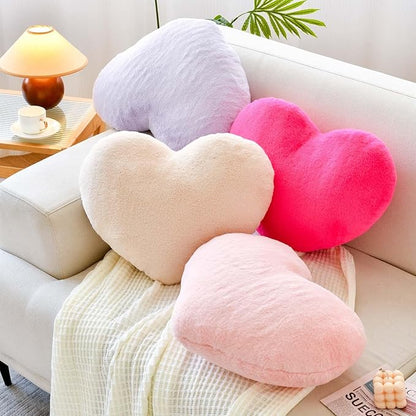 XVTRU Hot Pink Heart Pillows, Cute Heart Decorative Pillow, Heart Shaped Throw Pillows for Bed, Faux Rabbit Fur Plush Hoom Decor Pillow Cushion for Chair Sofa Living Room (Medium-15.7"x11.8")