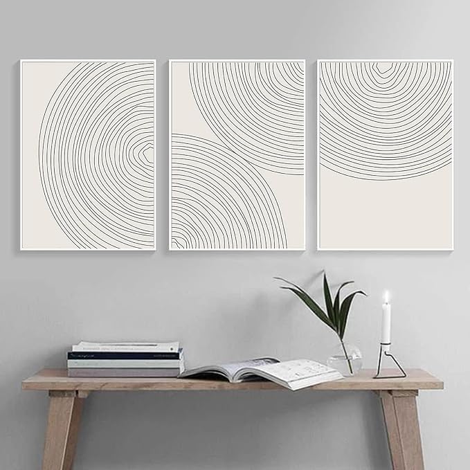 Minimalist Circle Geometric Line Art Boho Wall Art Set of 3 Neutral Abstract Canvas Painting Pictures Boho Prints Wall Art Unframed Artwork Posters for Bedroom Living Room Wall Decor 12X16 Inch