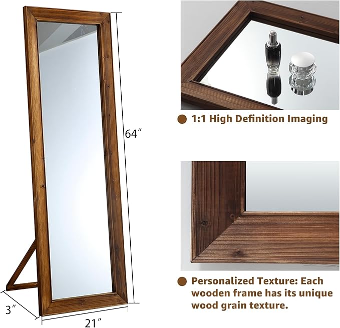 MELOMOIR Rustic Farmhouse Full Length Mirror, 64"x21" Wood Frame Floor Mirror, Free Standing Leaning Hanging Mirror, Long Mirror for Bedroom Living Room Cloakroom