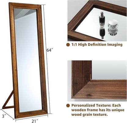 MELOMOIR Rustic Farmhouse Full Length Mirror, 64"x21" Wood Frame Floor Mirror, Free Standing Leaning Hanging Mirror, Long Mirror for Bedroom Living Room Cloakroom