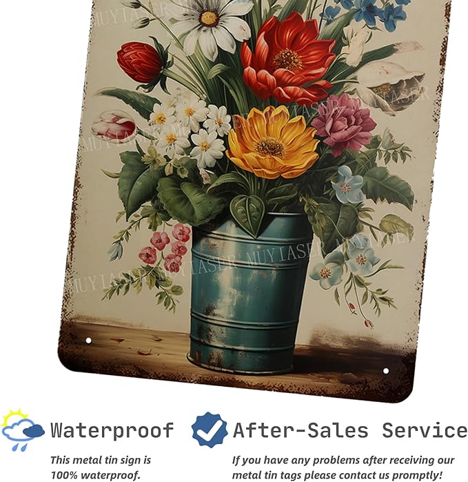 Metal Signs Vintage brightly colored flowers Sign Vintage Signs Retro Aluminum Tin Sign for Kitchen Office Home Bar Cafe Decor 8x12 Inch