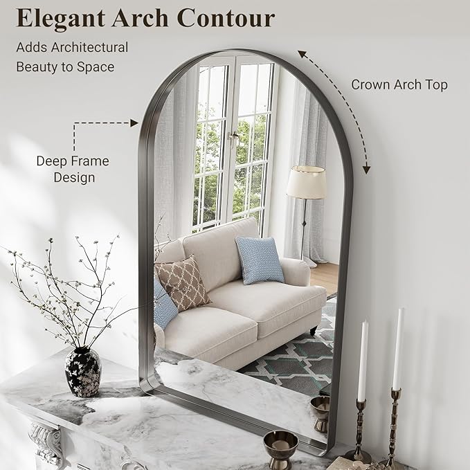Arched Bathroom Mirror, 30"x48" Black Mirror for Wall Mounted Vanity Mirror for Over Sink with Tempered Glass, Aluminum Alloy Deep Frame, Farmhouse for Bedroom, Entryway, Living Room