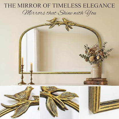 Antique Baroque Vintage Vanity Mirror 20x30Inch, Gold with Ornate Antique Frame, Arched Vintage Wall Mirror for Living Room, Fireplace, Entryway