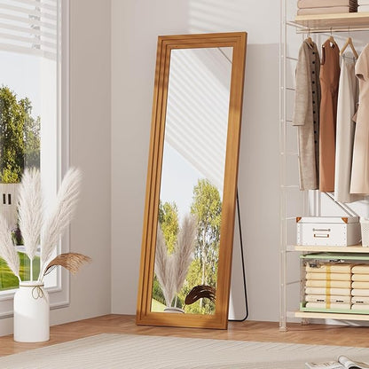 ZHUNFA Full Length Mirror,71x32 Inch Full Length Mirror Wall Mounted,Vertical Hanging,Leaning Standing for Bedroom,Living Room,Rectangular Wooden Frame,Walnut Color.