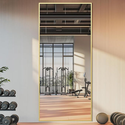 Full Length Mirror with Stand 76"x34" Extra Large Gold Floor Mirror, Rectangle Standing Mirror for Living Room Bedroom Cloakroom Gym, Thin Aluminum Frame, Tempered Glass
