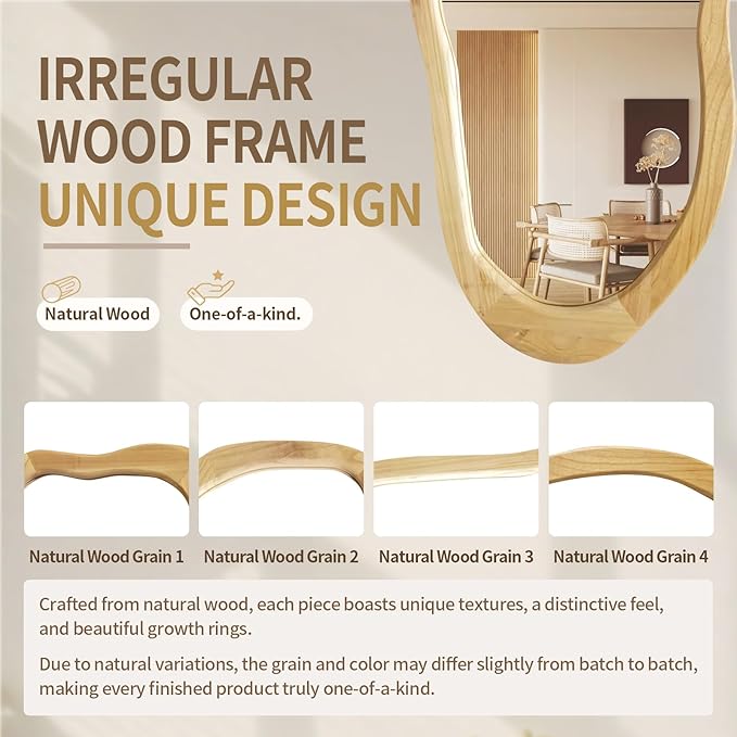 40"x24" Irregular Wall Mirror, Solid Asymmetrical Mirror, Wood Bathroom Mirrors Wall Mounted, Wall Mirrors Decorative for Living Room, Bedroom, Bathroom, Hallway, Entryway