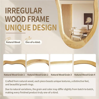 40"x24" Irregular Wall Mirror, Solid Asymmetrical Mirror, Wood Bathroom Mirrors Wall Mounted, Wall Mirrors Decorative for Living Room, Bedroom, Bathroom, Hallway, Entryway