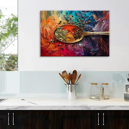 Kitchen Wall Decor Colorful Spices Seasoning On Spoon Picture Print On Canvas Abstract Contemporary Artwork For Home Dining Room Decoration Ready To Hang(Artwork-3,12"x18")
