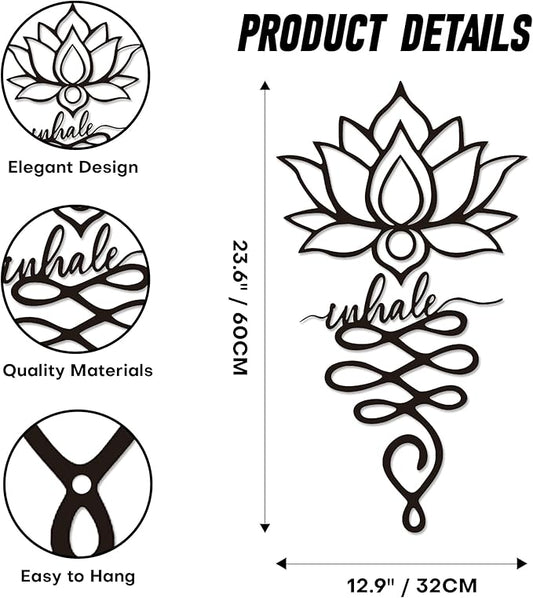 Xedatric Lotus Wall Decor Twin Piece Metal Wall Sculpture for Yoga Decor, Home & Office - Elegant Lotus Decor, Rustic Matte Black Finish
