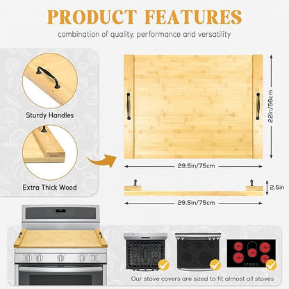 GASHELL Noodle Board Wood Stovetop Cover with Handles for Electric/Gas Stove Top(Bamboo)