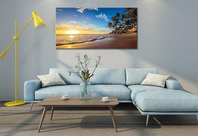 Beach Sunset Large Wall Art Tropical Palm Tree Canvas Paintings Coastal Landscape Pictures Wall Decor for Living Room Ocean Seascape Poster Nature Painting for Bedroom Office Home Decor 20x40 Inches