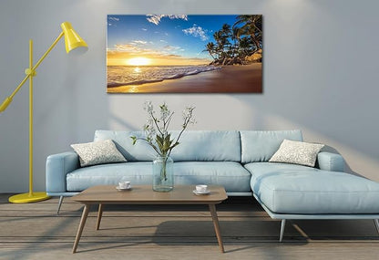 Beach Sunset Large Wall Art Tropical Palm Tree Canvas Paintings Coastal Landscape Pictures Wall Decor for Living Room Ocean Seascape Poster Nature Painting for Bedroom Office Home Decor 20x40 Inches