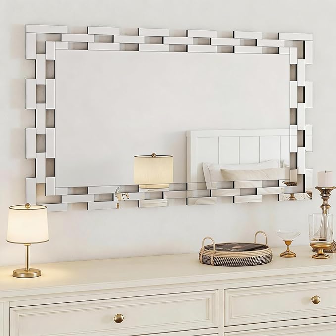 Chende Large Wall Mirrors for Decor, 47'' x 24'' Narrow Bathroom Mirror for Vanity with Frameless Glass Frame, Modern Decorative Mirror for Entryway, Living Room, Dining Room, Fireplace